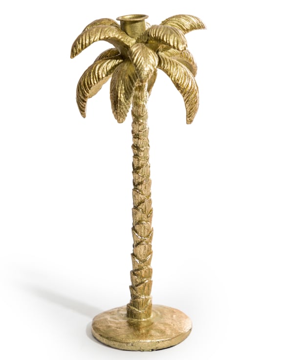 Antique gold palm tree candle holder