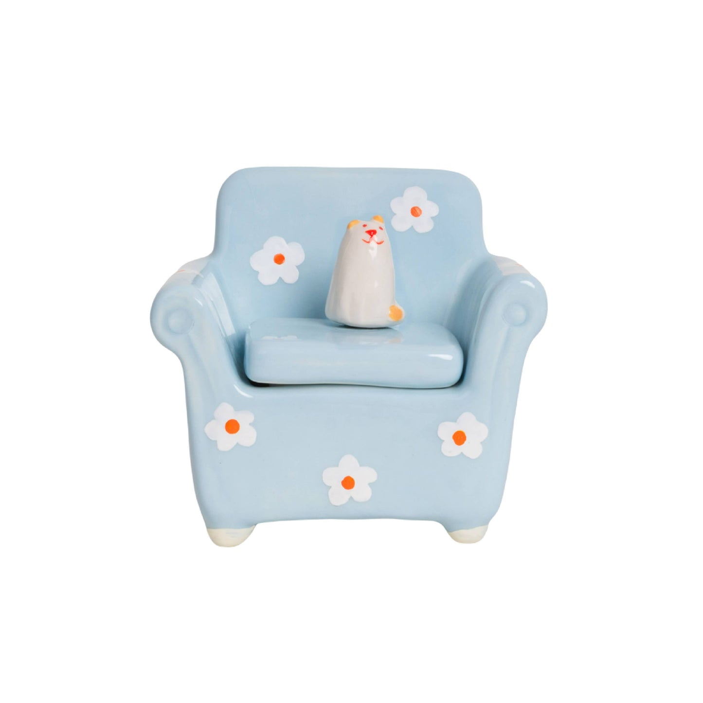 Cat in armchair floral trinket box