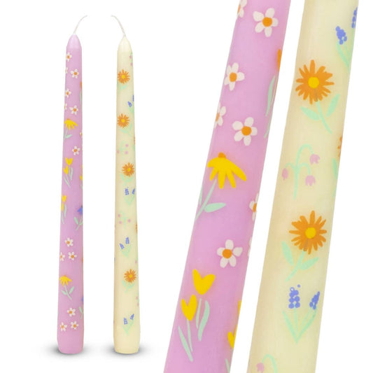 Floral Yellow & Pink Dinner Candles | 2 Pack| Summer Party |