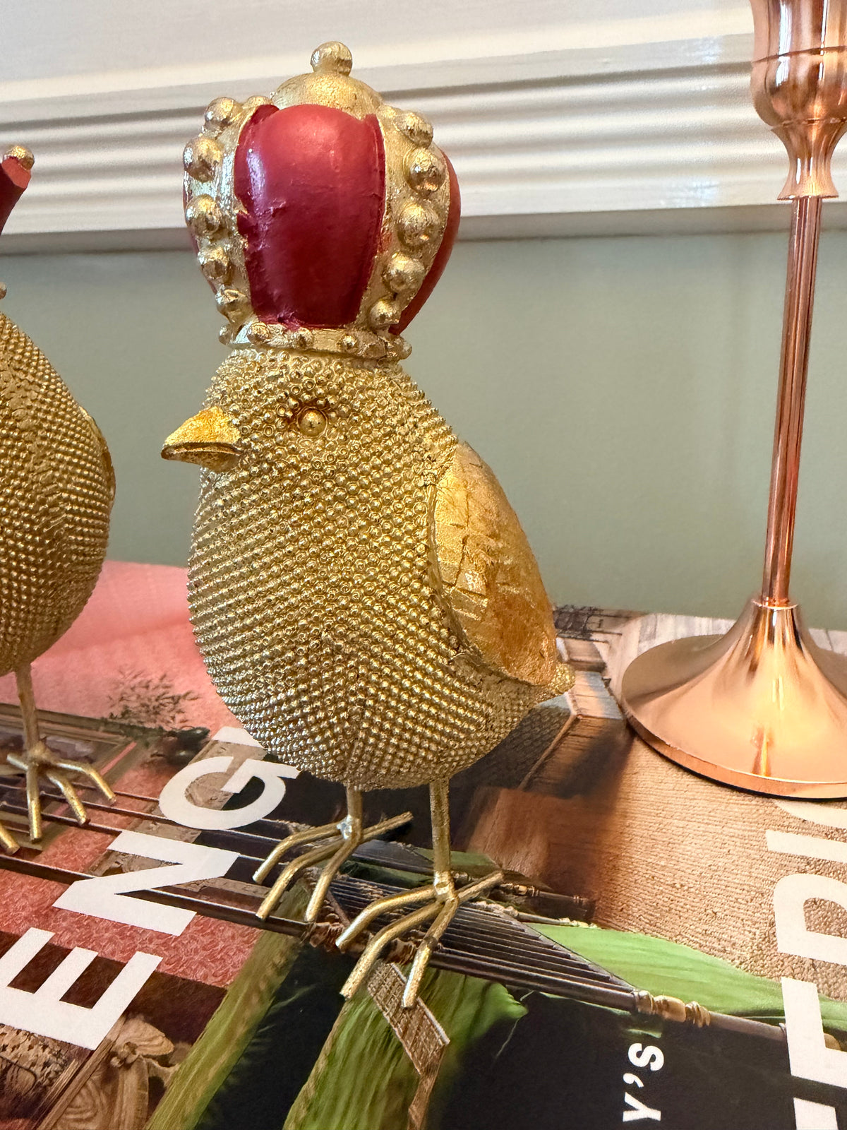 Pair Of Festive Gold Birds