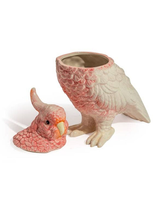 Pink & White Ceramic Parrot Storage Jar/Vase