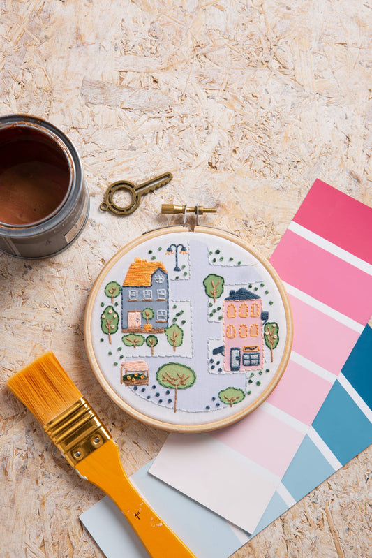 Town Houses Mini Embroidery Kit | Complete Craft Kit for Beginners