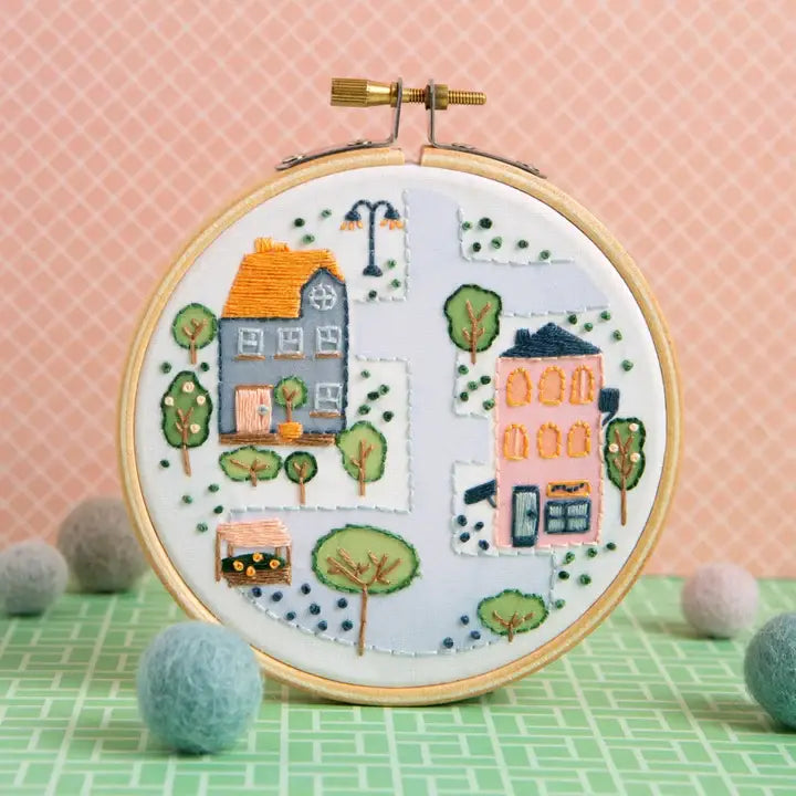 Town Houses Mini Embroidery Kit | Complete Craft Kit for Beginners