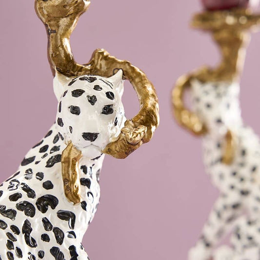 Pair of Ornate Leopard Candle Holders