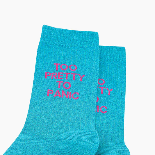 Too Pretty Combed Cotton Glitter Socks in Turquoise