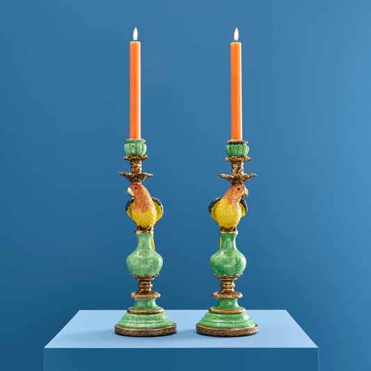 Pair of Multicolored Parrot Candle Holders