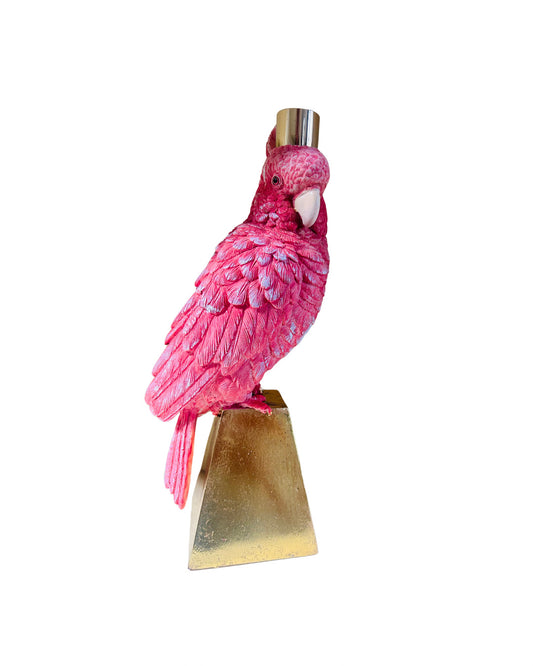 Hot pink and gold parrot candle stick holder