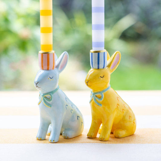 Hand-Painted Easter Bunnies Ceramic Candle Holders