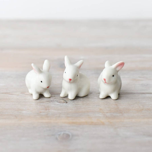 Pack of 3 Porcelain Bunny Rabbit Ornament, 5cm
