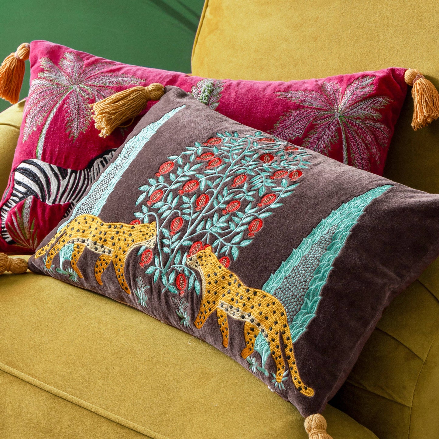 Kalahari Embroidered Velvet Cushion Multicolour