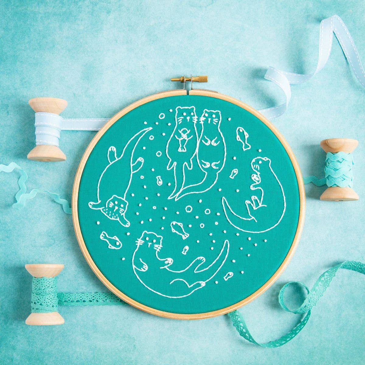 Awesome Otters Embroidery Kit | Complete Kit for Beginners