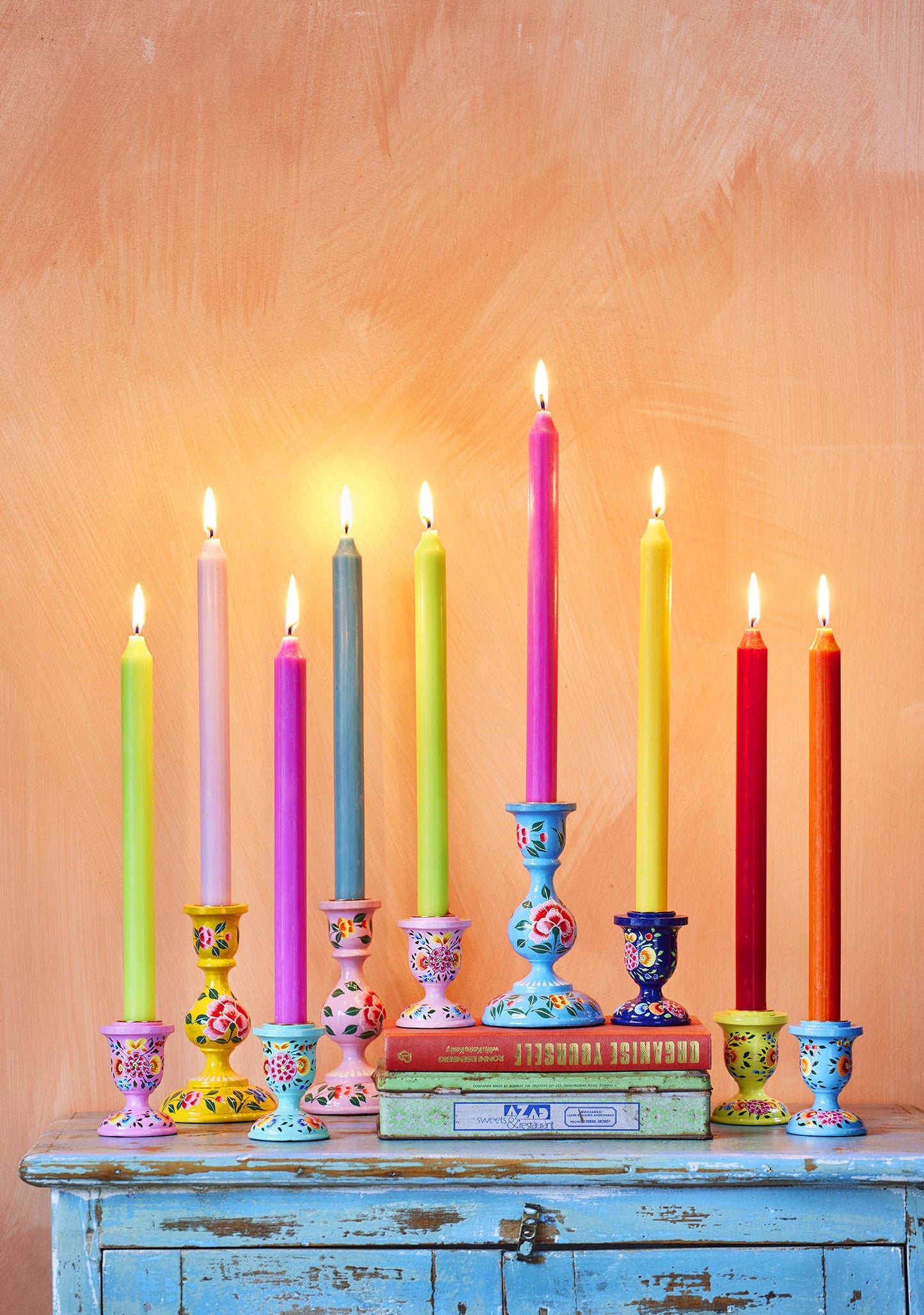 Large Hand Painted Kashmiri Candlestick