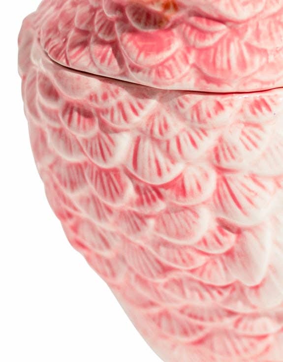 Pink & White Ceramic Parrot Storage Jar/Vase