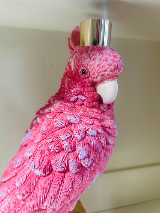 Hot pink and gold parrot candle stick holder