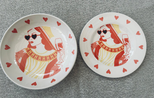 Queen of Hearts (and sass) pasta bowl and plate set