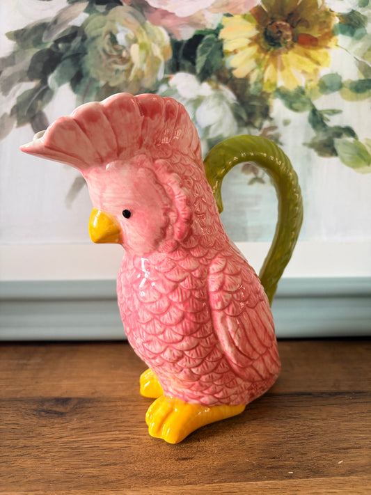Pink parrot ceramic jug