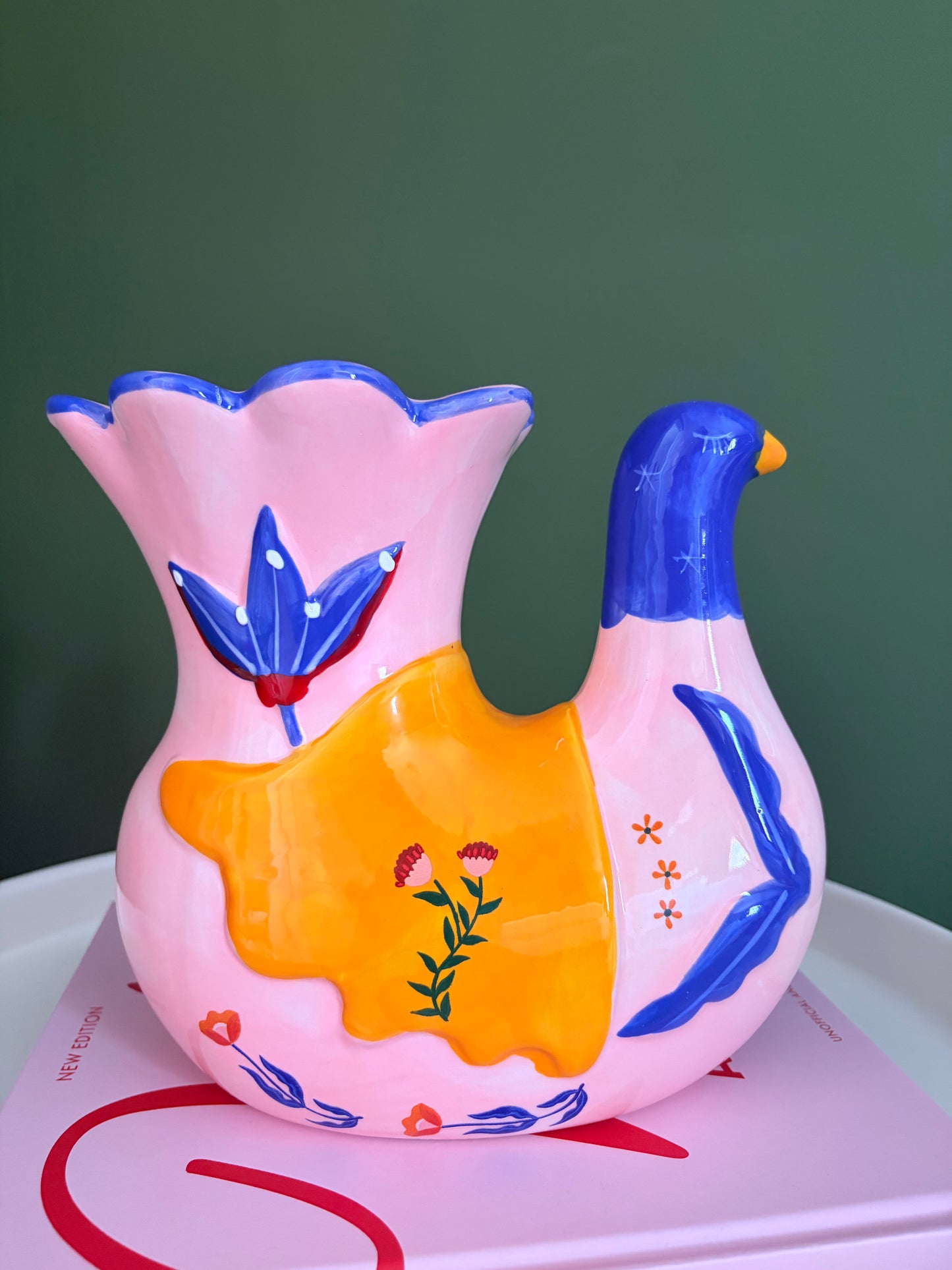 The Flora Vase | Pink Earthenware Bird Vase
