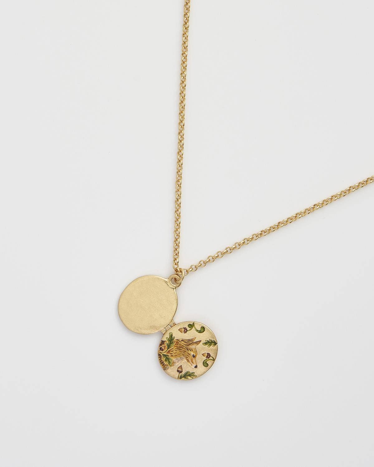FABLE Fox & Acorn Oval Chain Locket Necklace