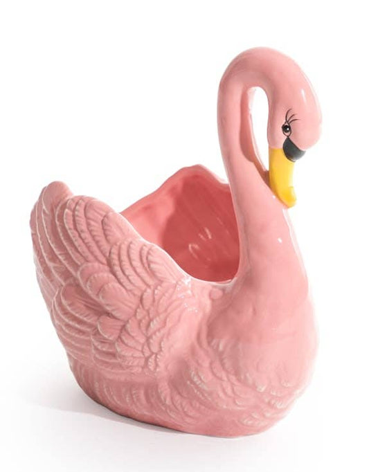 Pink Swan Ceramic Planter / Storage Bowl