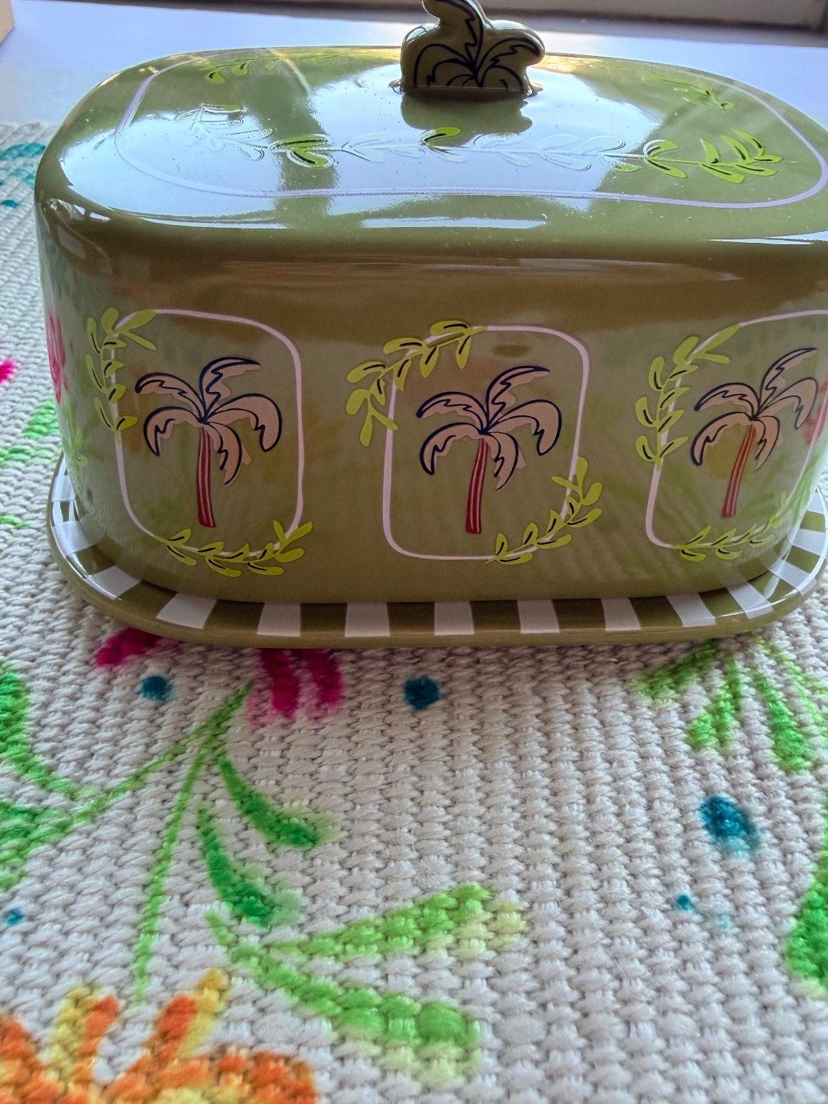 Palm Trees Olive Green Butter Dish
