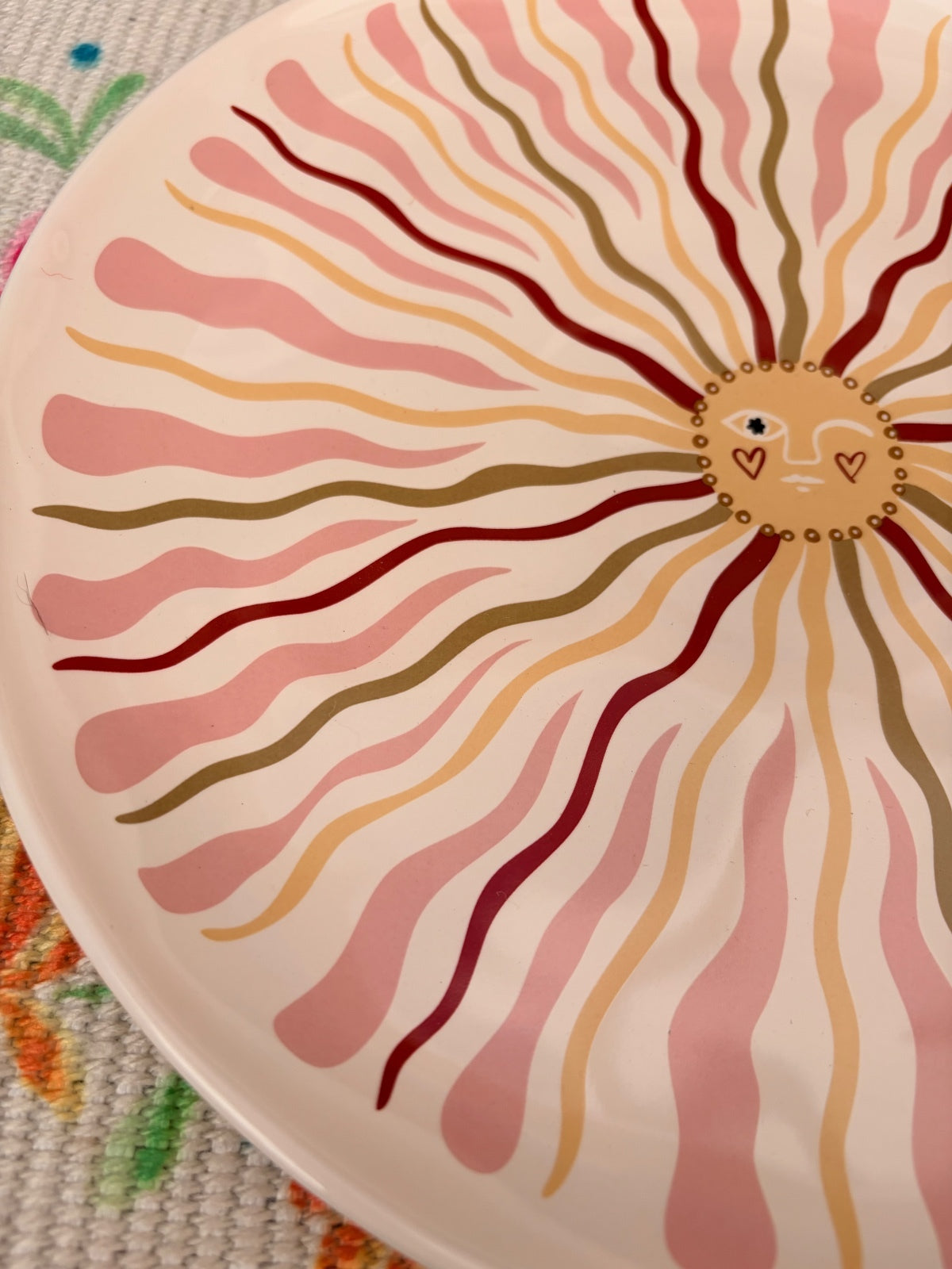 Pink Boho Sunshine Face Ceramic Dinner Plate Colourful Decorative Plate