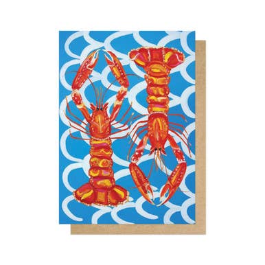 Langoustines on Blue Wavey Greetings Card