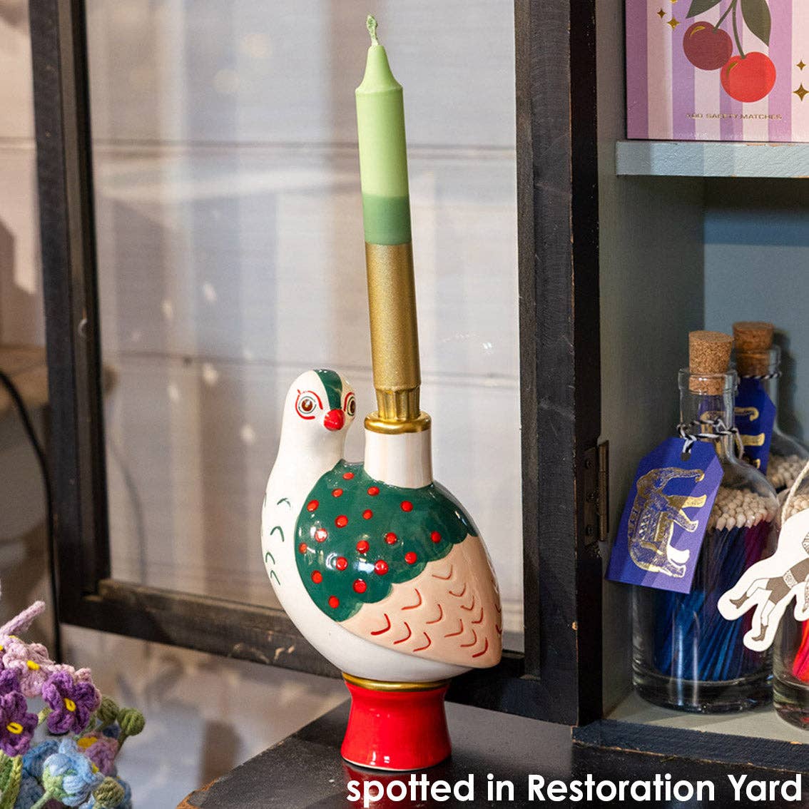 Hand-Painted Bird Ceramic Candle Holder Pair