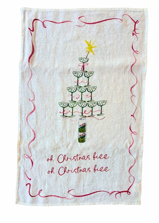 Oh Christmas Fizz - Champagne Christmas Tree Linen Teatowel