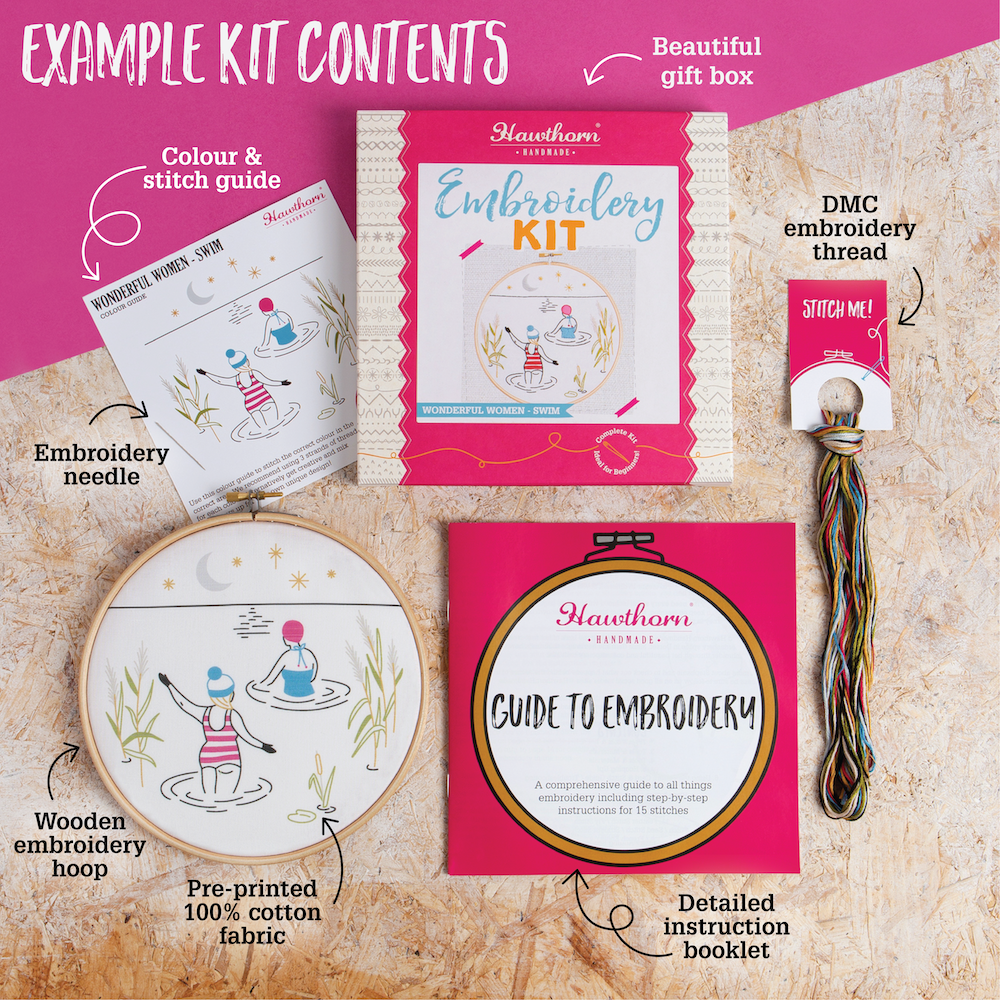 Wild Swimming Embroidery Kit (Swim) | Complete Craft Kit