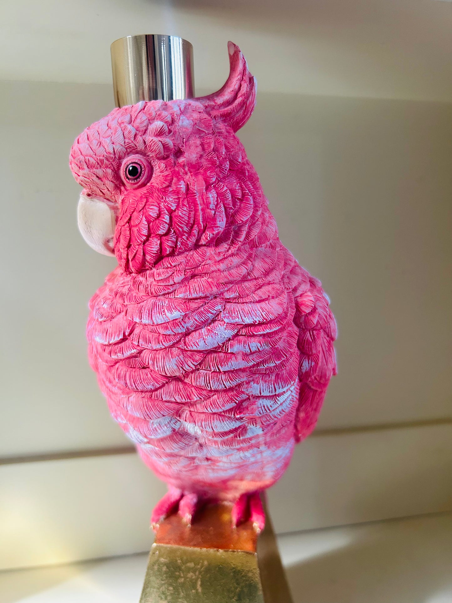 Hot pink and gold parrot candle stick holder