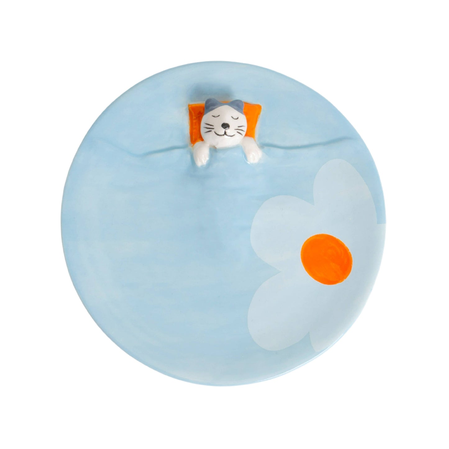 Napping cat trinket tray - baby blue