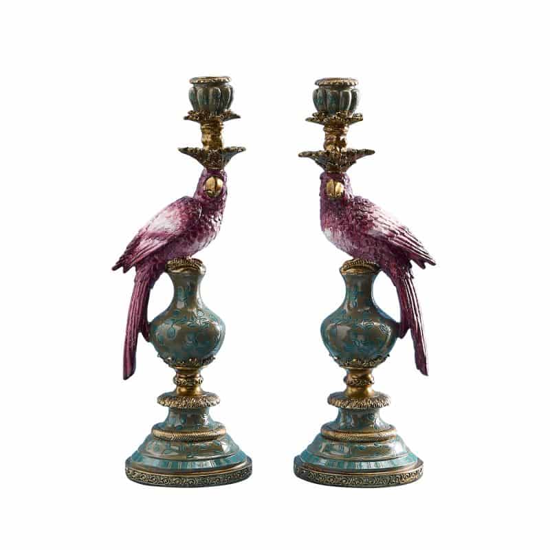 Pair of Parrot Candle Holders - Pink
