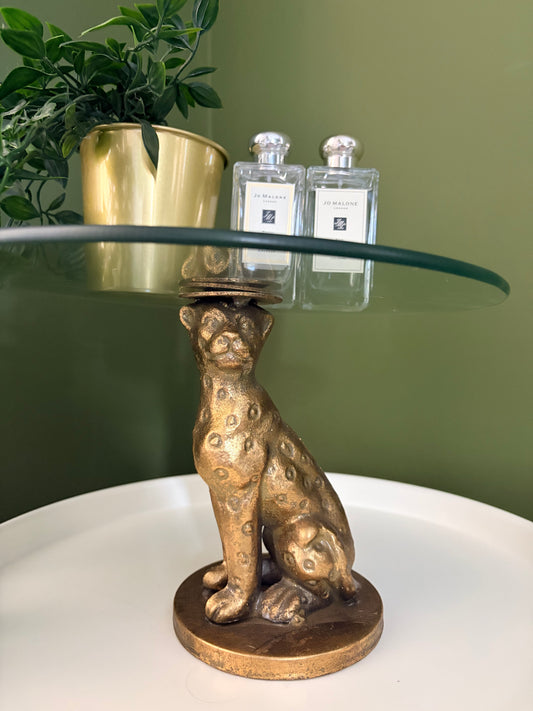 Gold Leopard Glass Tabletop Display Stand