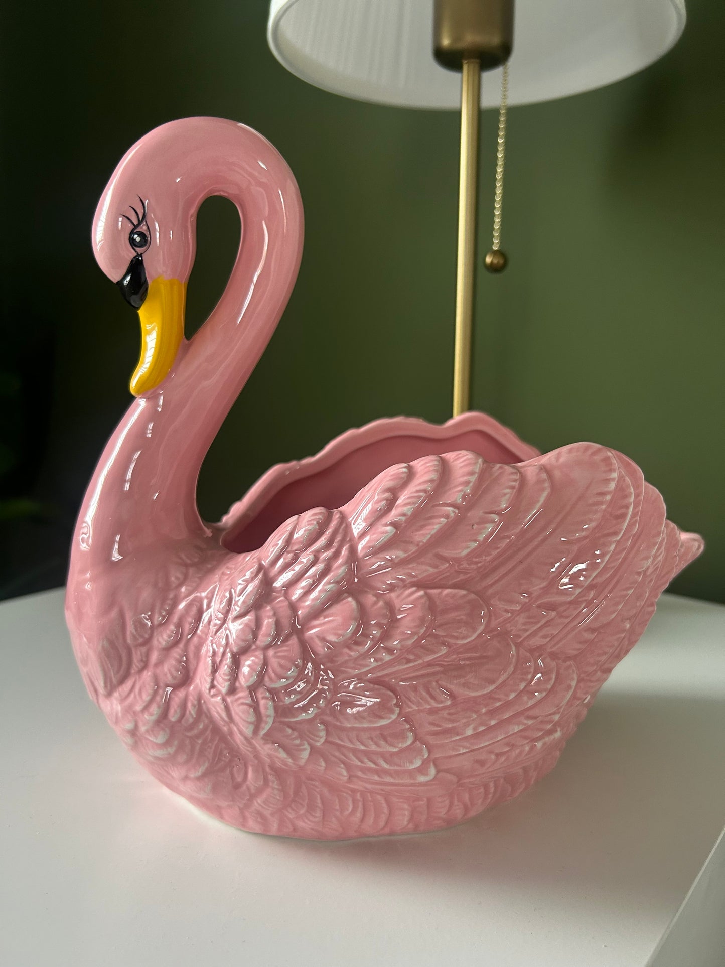 Pink Swan Ceramic Planter / Storage Bowl