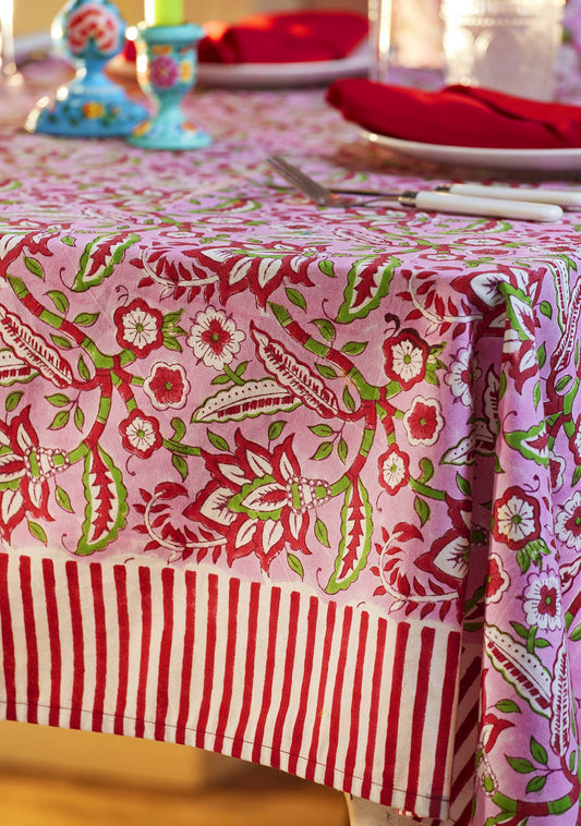 Arana Floral Block Print Tablecloth