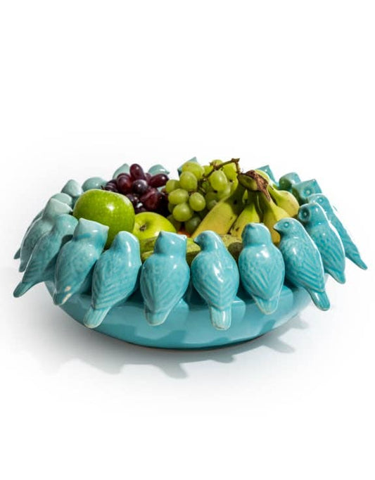 Blue Ceramic Flock of Birds Bowl