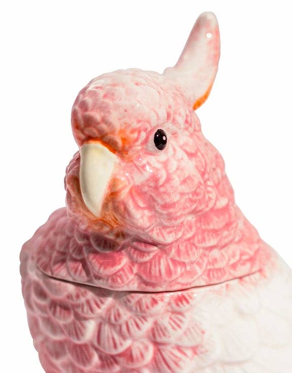 Pink & White Ceramic Parrot Storage Jar/Vase