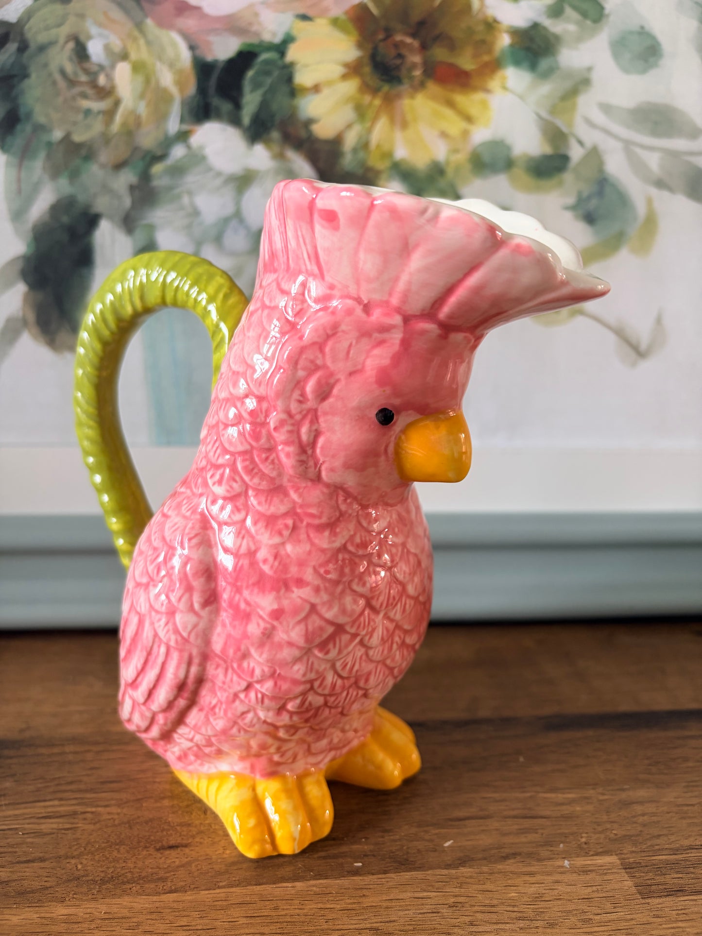 Pink parrot ceramic jug