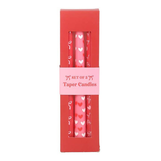 Set of 3 Bow and Love Heart Taper Candles