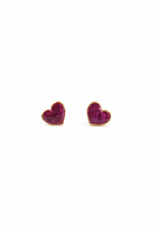 PURPLE ENAMEL SMALL HEART STUDS