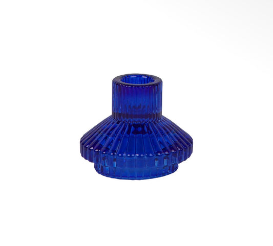 Deco Glass Candle Holder - Cobalt Blue