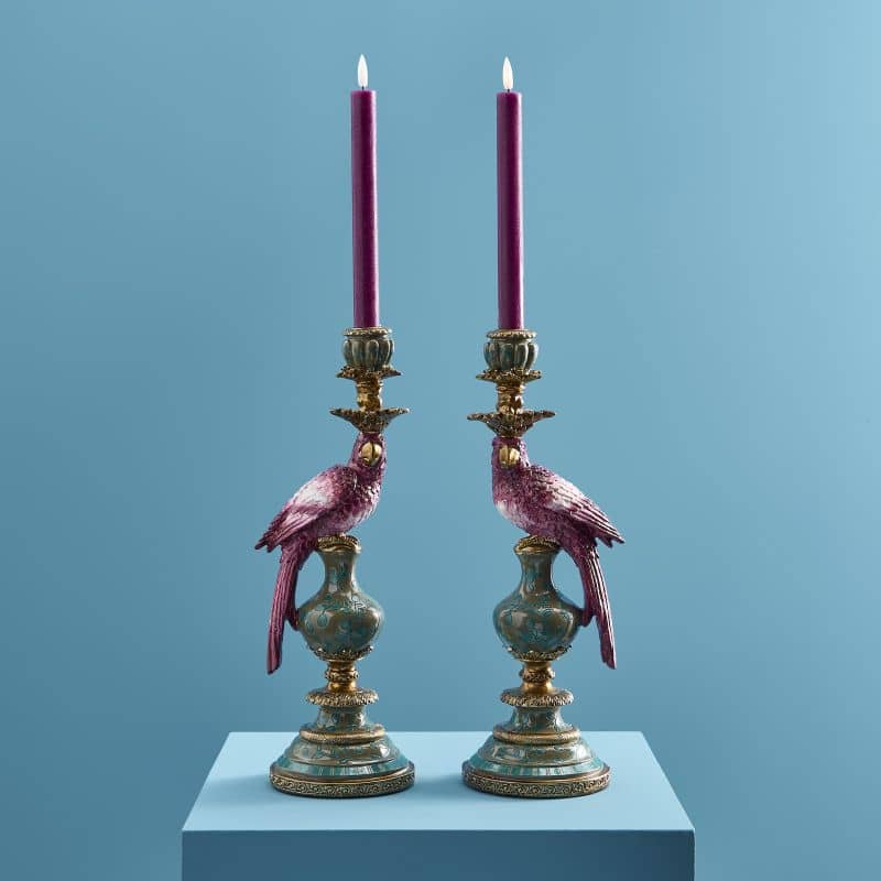 Pair of Parrot Candle Holders - Pink