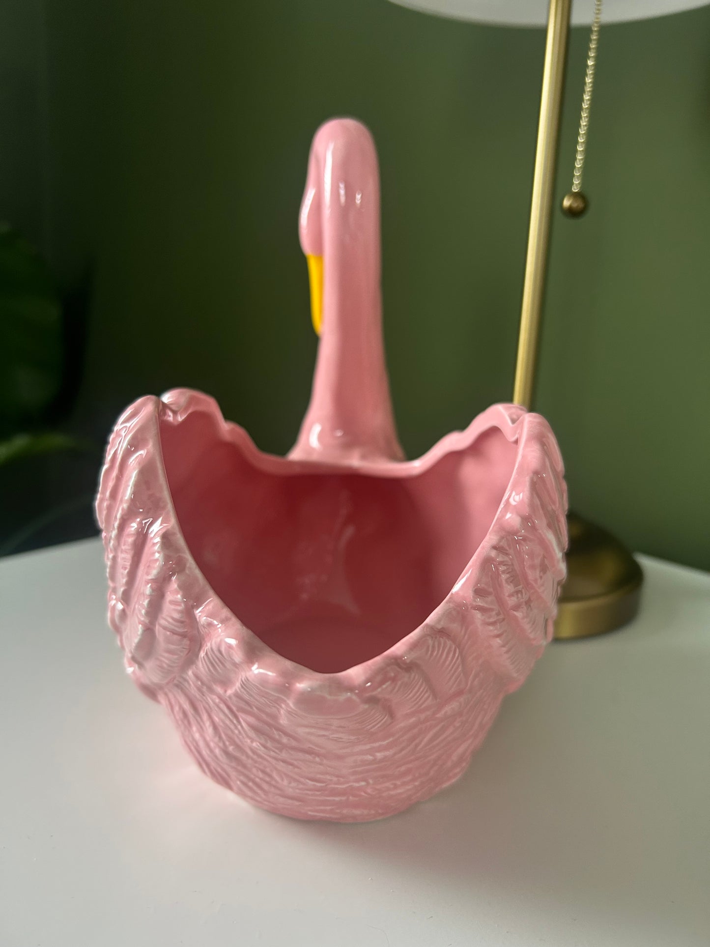 Pink Swan Ceramic Planter / Storage Bowl