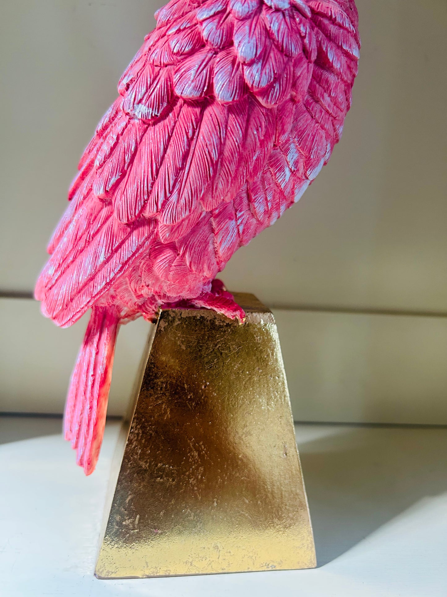 Hot pink and gold parrot candle stick holder