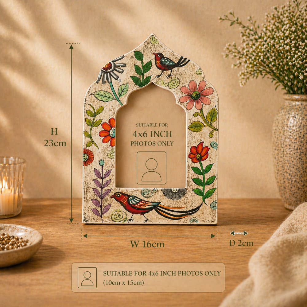Hand Painted Wood Floral Arched Photo Frame