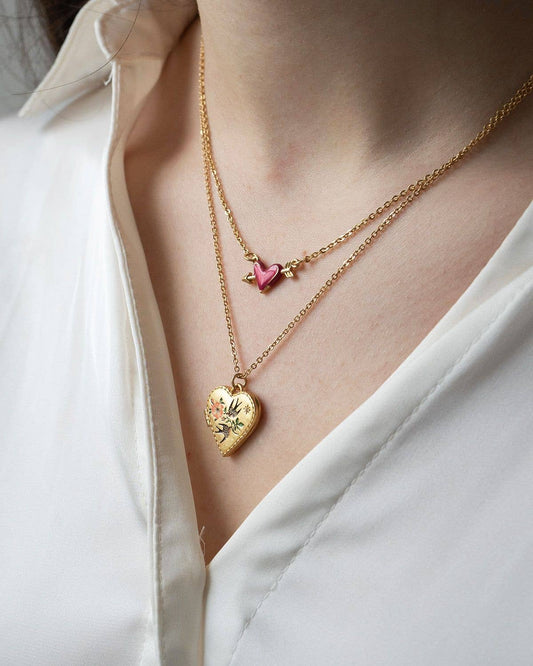 Swallow Heart Locket Chain Necklace