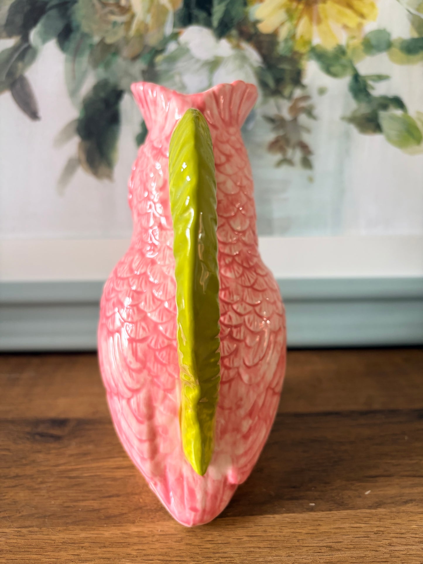 Pink parrot ceramic jug