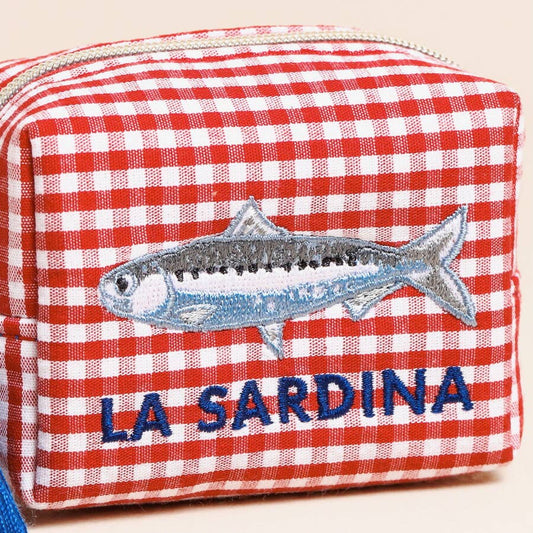 Small gingham fish print jewellery pouch