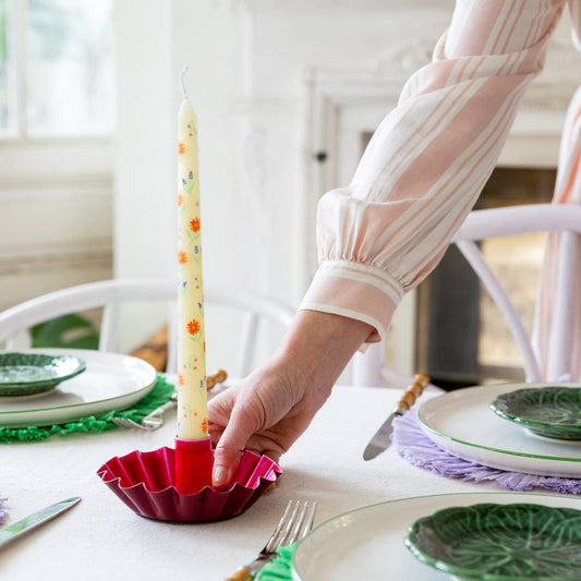 Floral Yellow & Pink Dinner Candles | 2 Pack| Summer Party |