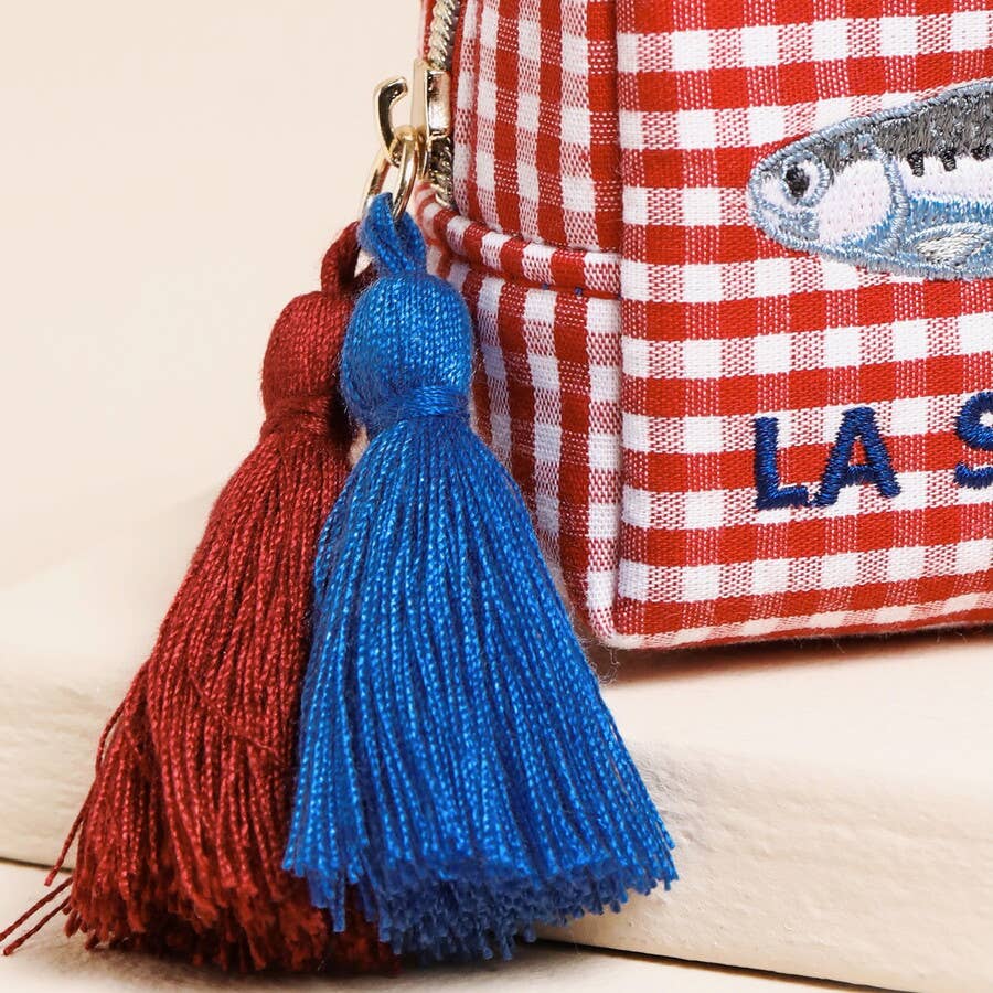 Small gingham fish print jewellery pouch